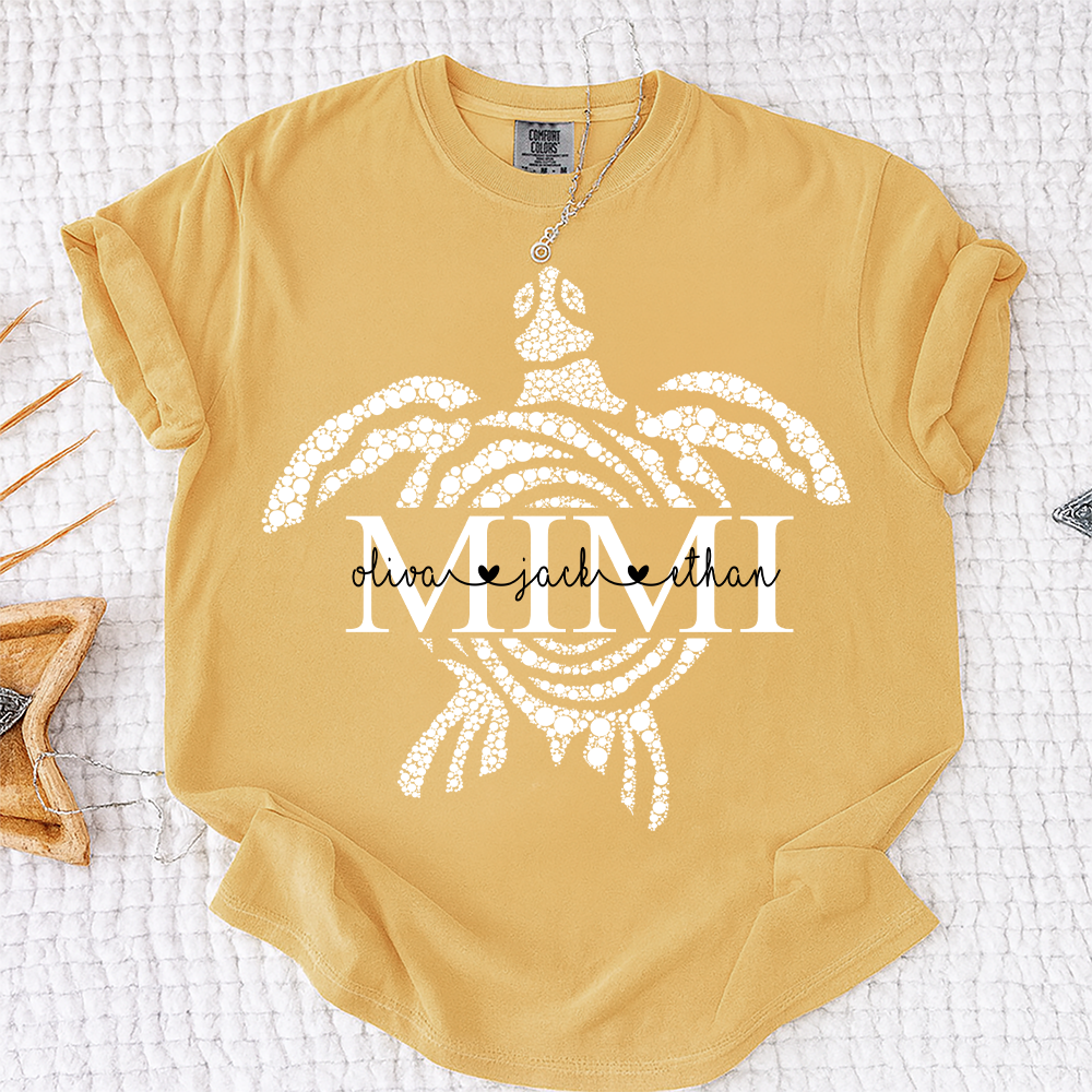 Comfort Colors® Personalized Mimi Mimi Sea Turtle Shirt, Custom Grandkids Names Beach Shirt,Custom Family Names Gift for Grandma