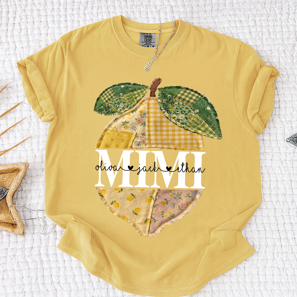 Comfort Colors® Custom Mimi Lemon Shirt, Personalized Grandkids Names Shirt, Patchwork Citrus Summer Shirt, Gift for Grandma Nana Gigi