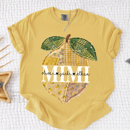Comfort Colors® Custom Mimi Lemon Shirt, Personalized Grandkids Names Shirt, Patchwork Citrus Summer Shirt, Gift for Grandma Nana Gigi