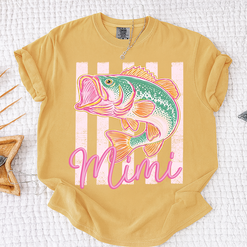 Comfort Colors® Personalized Mimi Fishing Preppy Summer T-Shirt – Trendy Colorful Fish Graphic Tee for Grandma, Beach Vacation, Summer Vibes, Grandma Birthday Shirt
