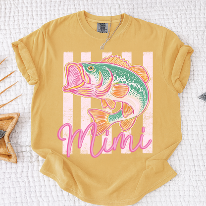 Comfort Colors® Personalized Mimi Fishing Preppy Summer T-Shirt – Trendy Colorful Fish Graphic Tee for Grandma, Beach Vacation, Summer Vibes, Grandma Birthday Shirt