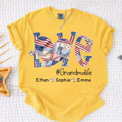 Grandma Patriotic Shirt, Love Grandmalife T-Shirt with Custom Names and Flag Design