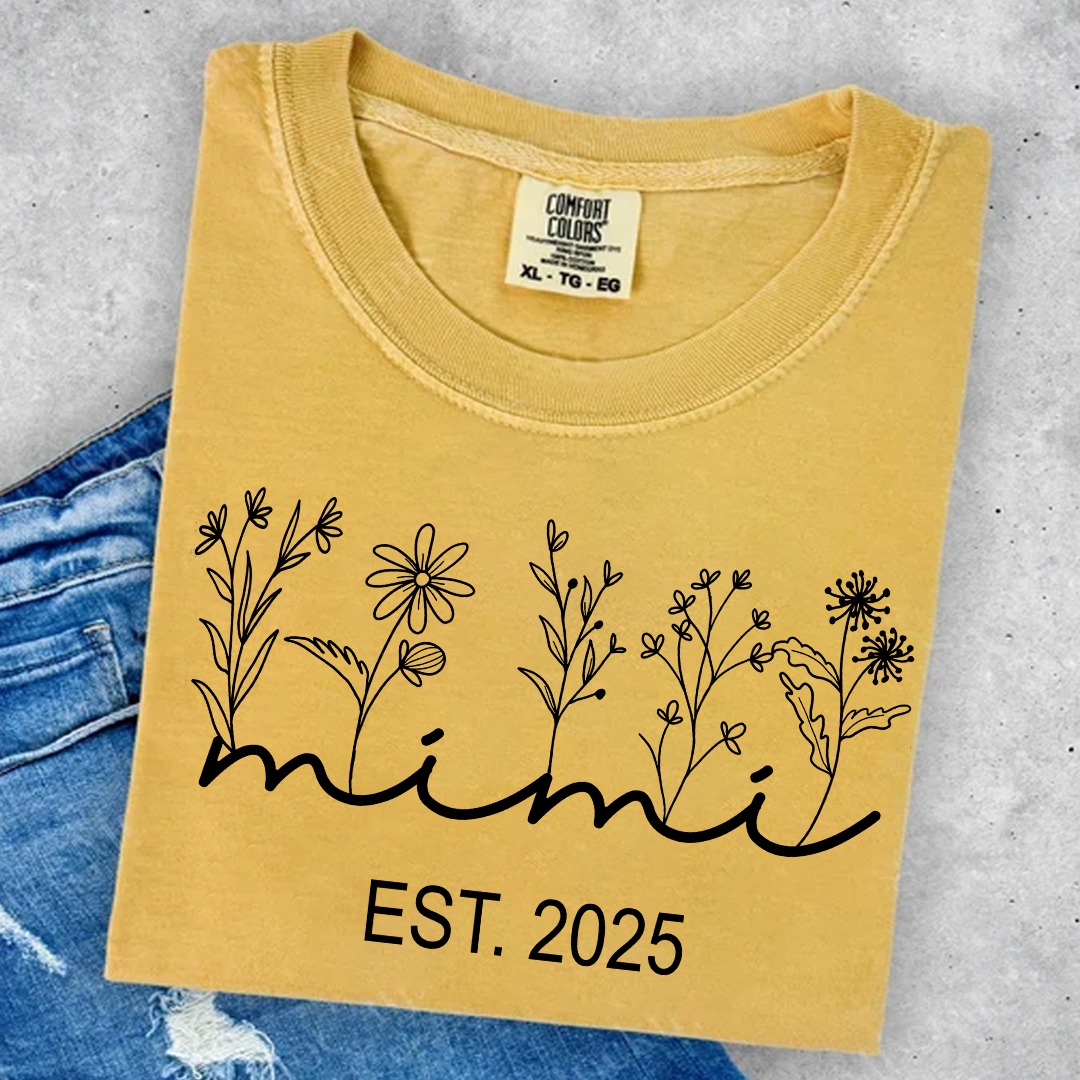 Comfort Colors® Mimi Est Wildflowers T-Shirt, Custom Grandma With Grandkids, Gift for Grandma