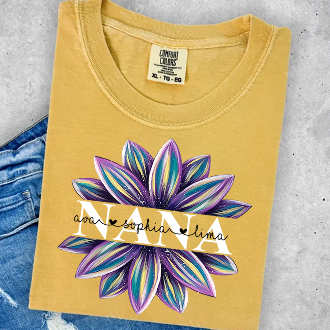 Comfort Colors® Flower Grandma Shirt, Custom Grandma And Grandkids Shirt