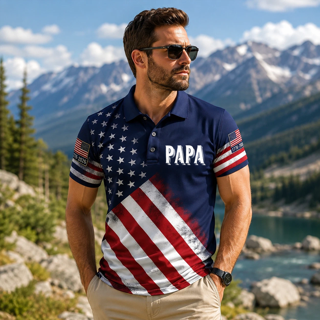My Favorite People Call me Papa Custom Name American Flag 1776–2026 Patriotic USA 250th Anniversary Polo