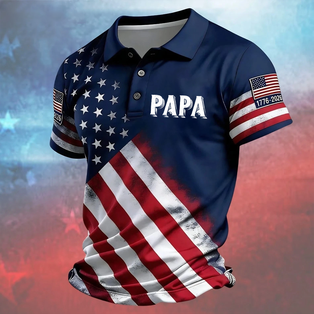 My Favorite People Call me Papa Custom Name American Flag 1776–2026 Patriotic USA 250th Anniversary Polo