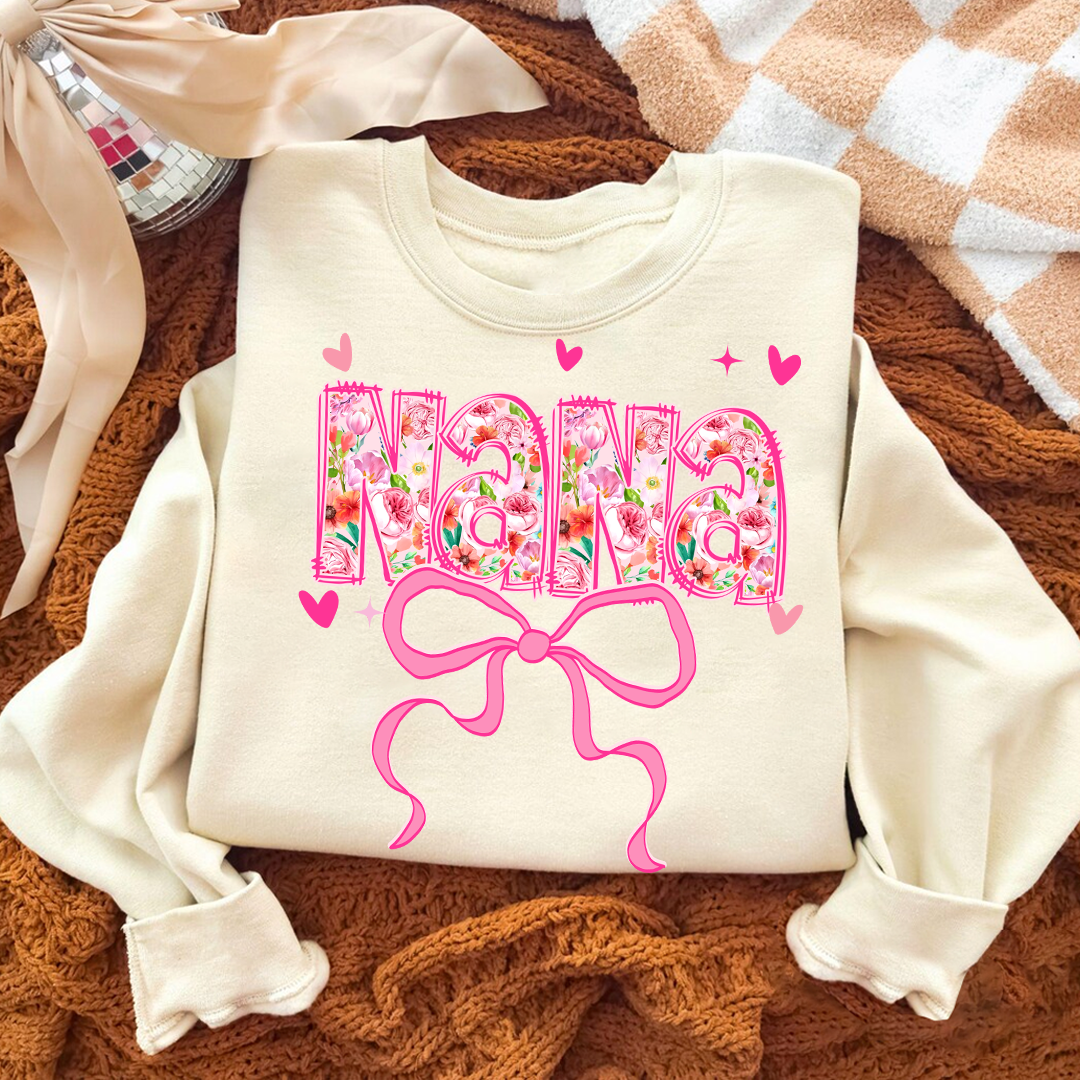Valentine Gigi Pink Flower and Heart Personalized Gigi and Grandkids Sweatshirt