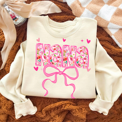 Valentine Gigi Pink Flower and Heart Personalized Gigi and Grandkids Sweatshirt