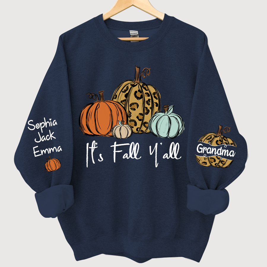 Personalized Its Fall Yall Grandma And Grandkids Pumpkin autumn CL01 Sweatshirt