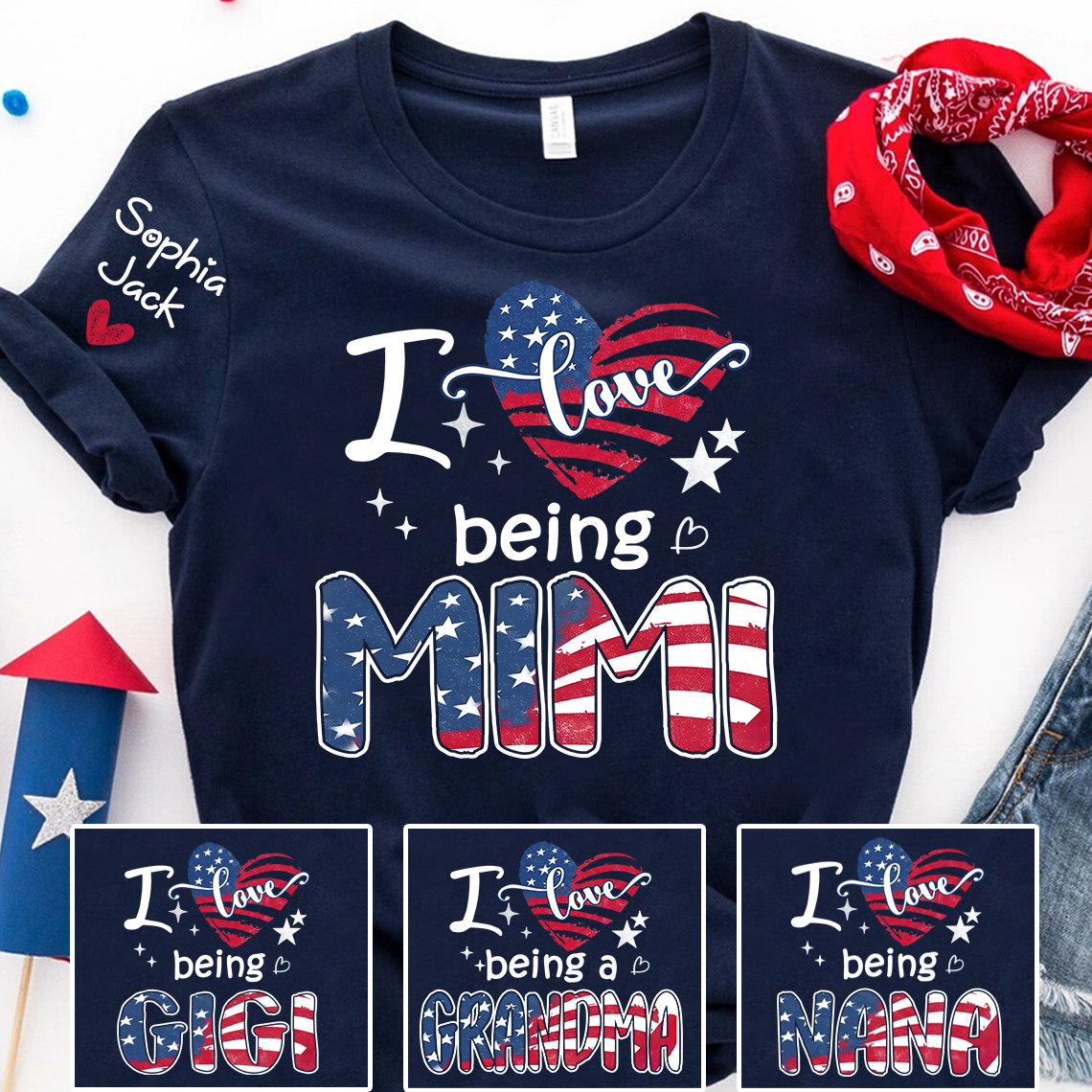 I Love Being Mimi Shirt, Patriotic Heart Design, Custom Grandma, 4th of July Shirt, Independence Day Family T Shirt