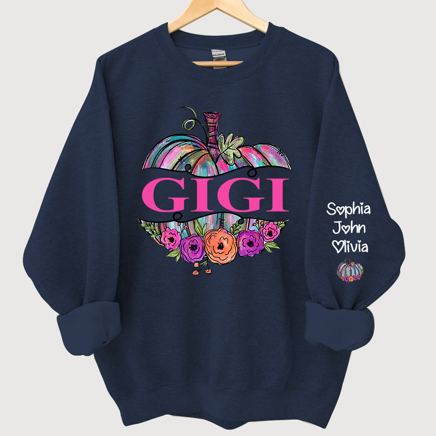 Personalized Gigi Painted Pumpkin And Grandkids Autumn Sweatshirt