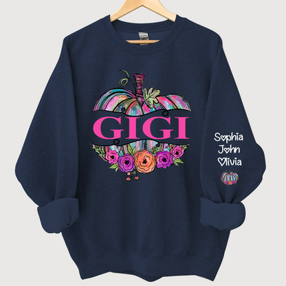 Personalized Gigi Painted Pumpkin And Grandkids Autumn Sweatshirt