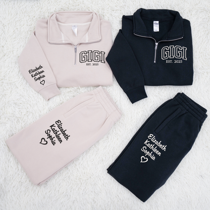 Personalized Gigi Est Embroidered Set – Custom Family Name Sweatshirt and Sweatpants Embroidery Outfit – Parents Gift for Christmas, Anniversary