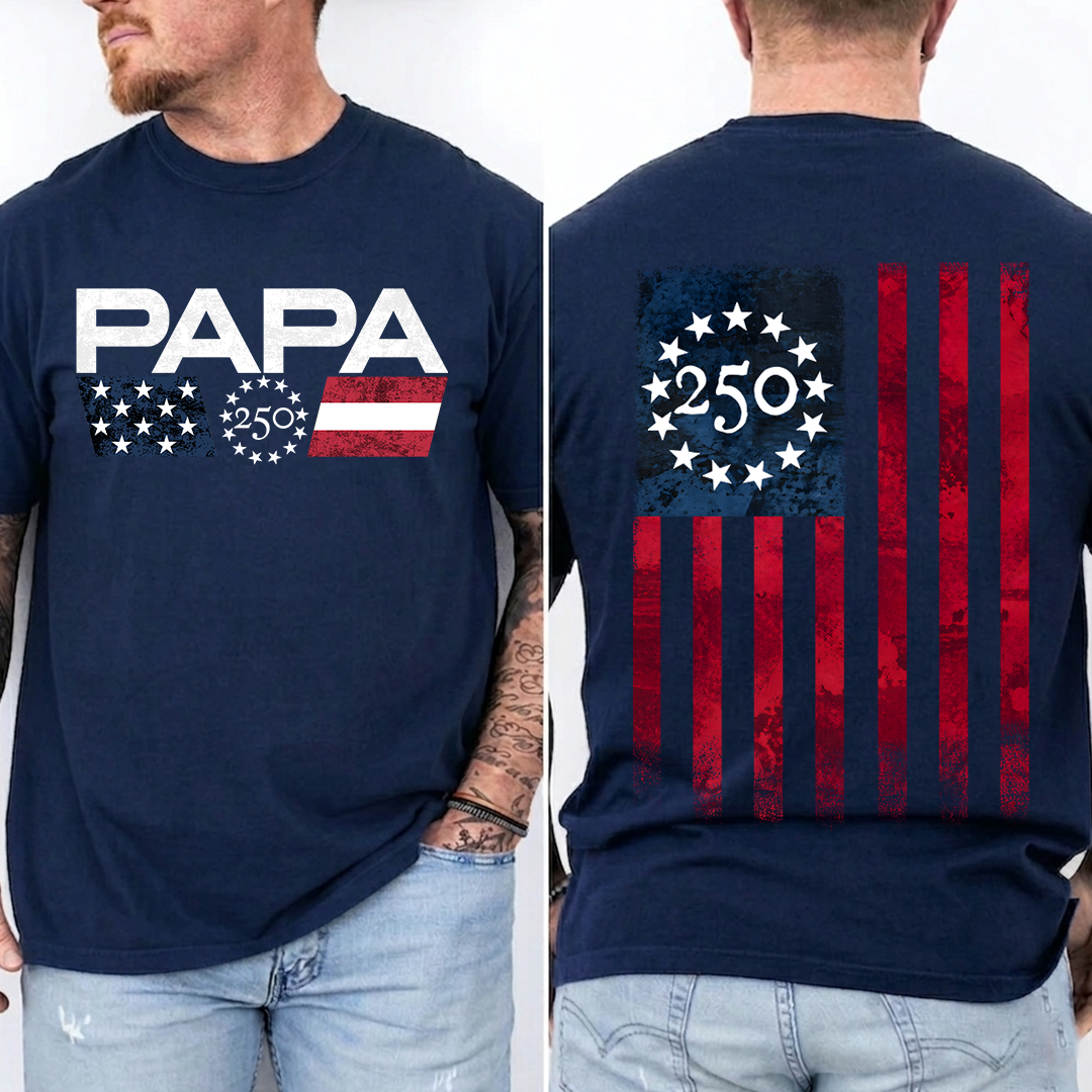 Papa 250 Years Patriotic Shirt, America 1776 2026 Celebration Shirt, American Flag Papa Shirt, Fathers Day Gift for Papa Grandpa Dad, Independence Day Family Shirt