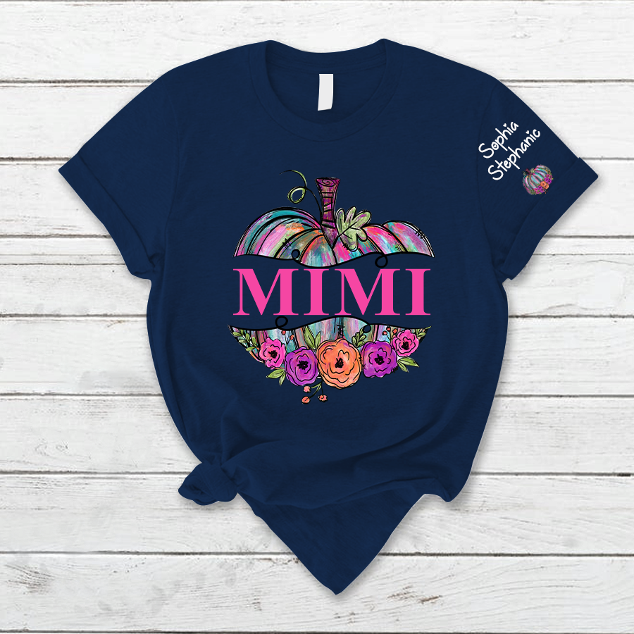Personalized Mimi Painted Pumpkin And Grandkids Autumn T-Shirt