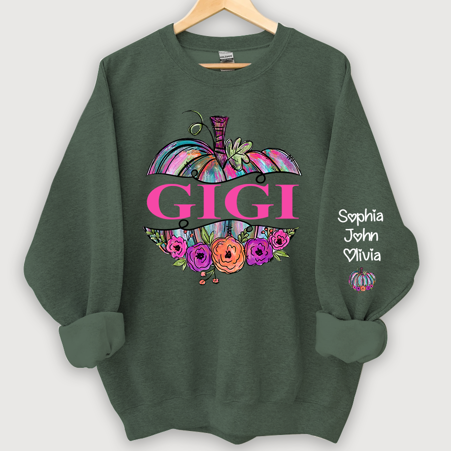 Personalized Gigi Painted Pumpkin And Grandkids Autumn Sweatshirt