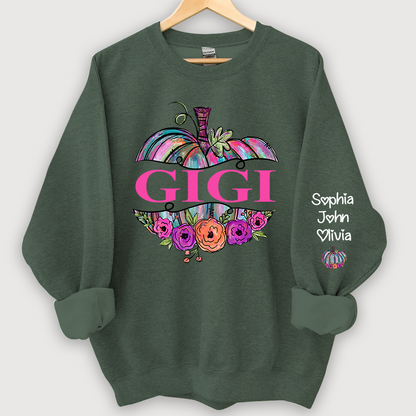 Personalized Gigi Painted Pumpkin And Grandkids Autumn Sweatshirt