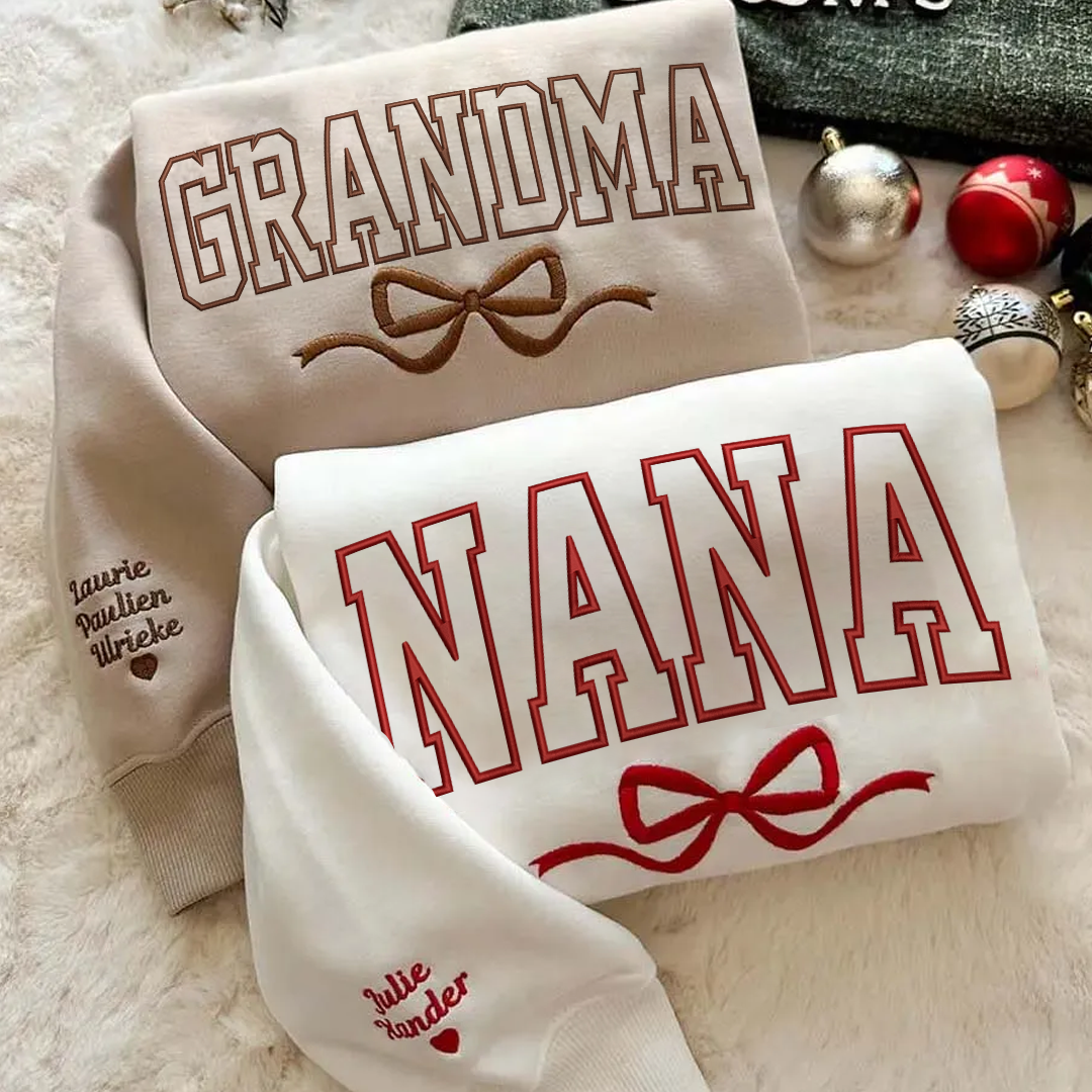 Nana And Grandkids Heart Embroidery Personalized Christmas Gift