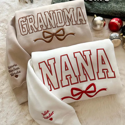 Nana And Grandkids Heart Embroidery Personalized Christmas Gift