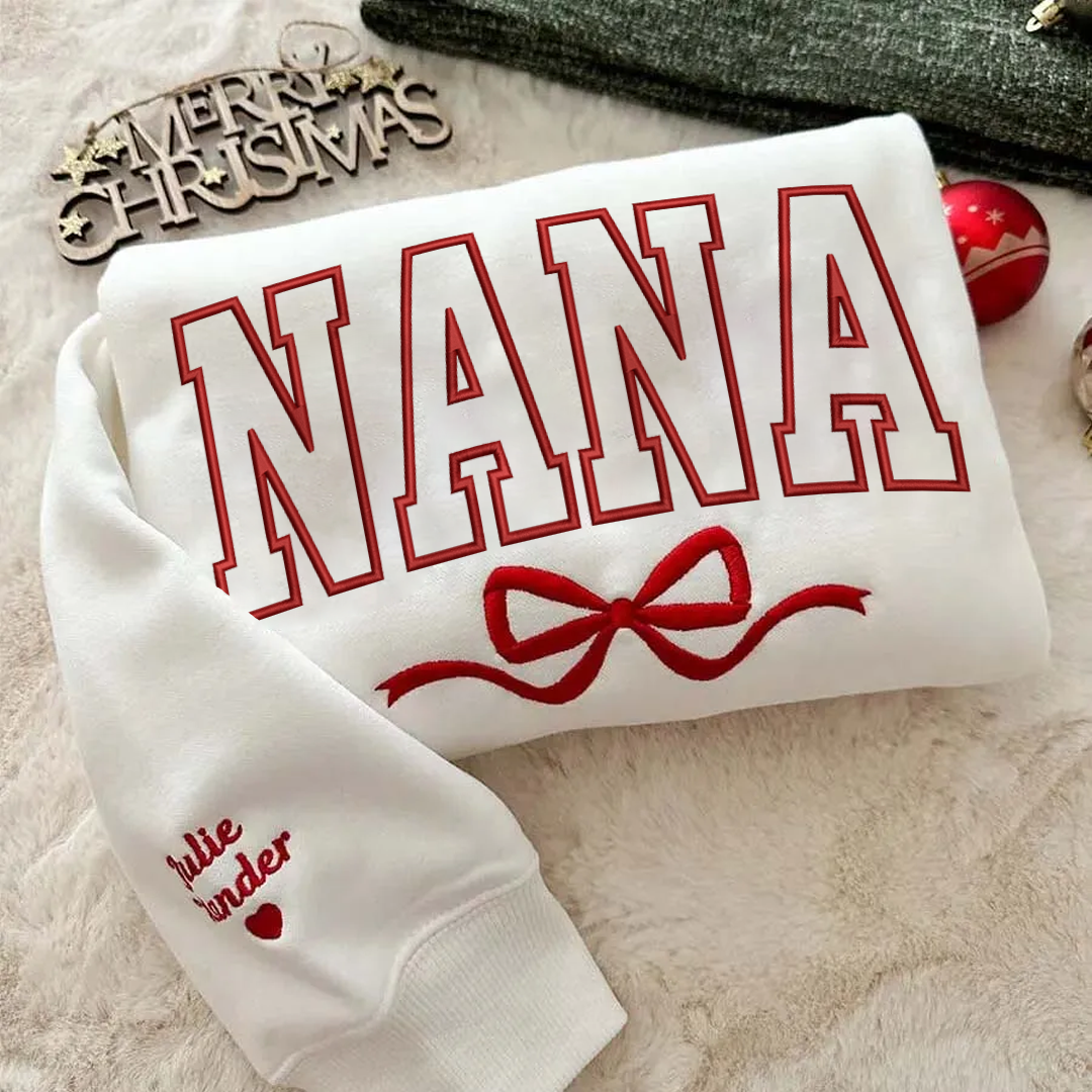 Nana And Grandkids Heart Embroidery Personalized Christmas Gift