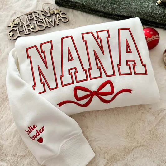 Nana And Grandkids Heart Embroidery Personalized Christmas Gift