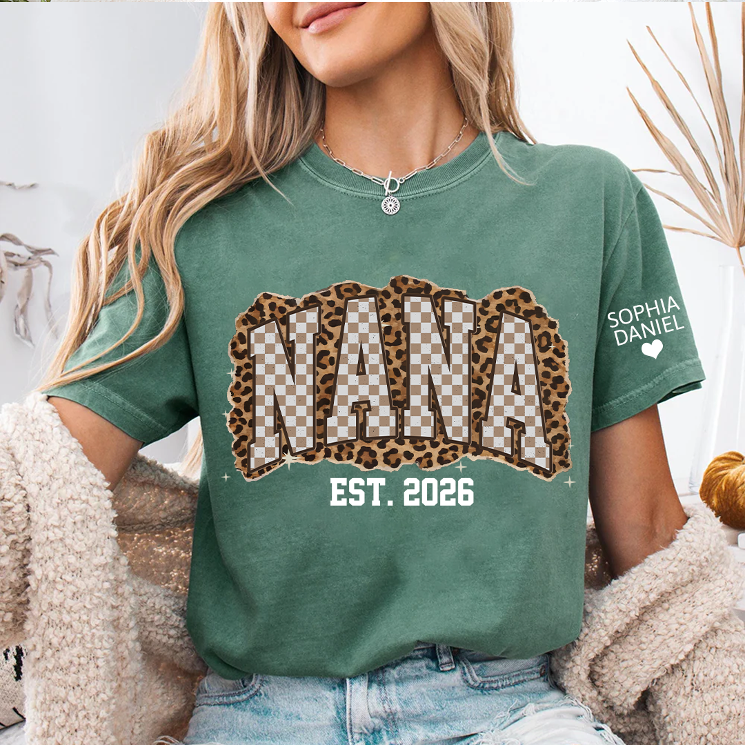 Nana Leopard Personalized Grandma and Grankids T-shirt