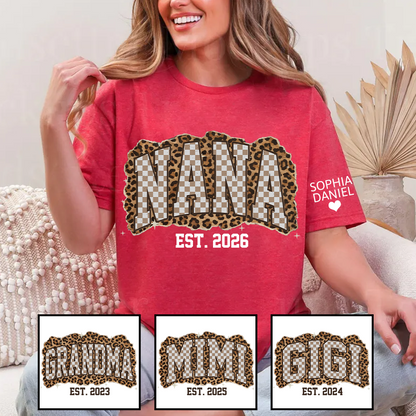 Nana Leopard Personalized Grandma and Grankids T-shirt