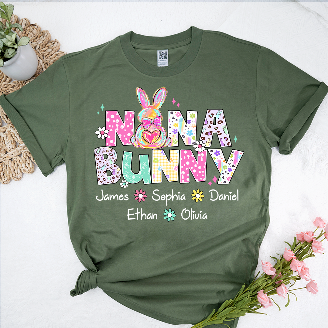 Nana Bunny Mimi Grandma Nana and Grandkids Easter Day T-shirt
