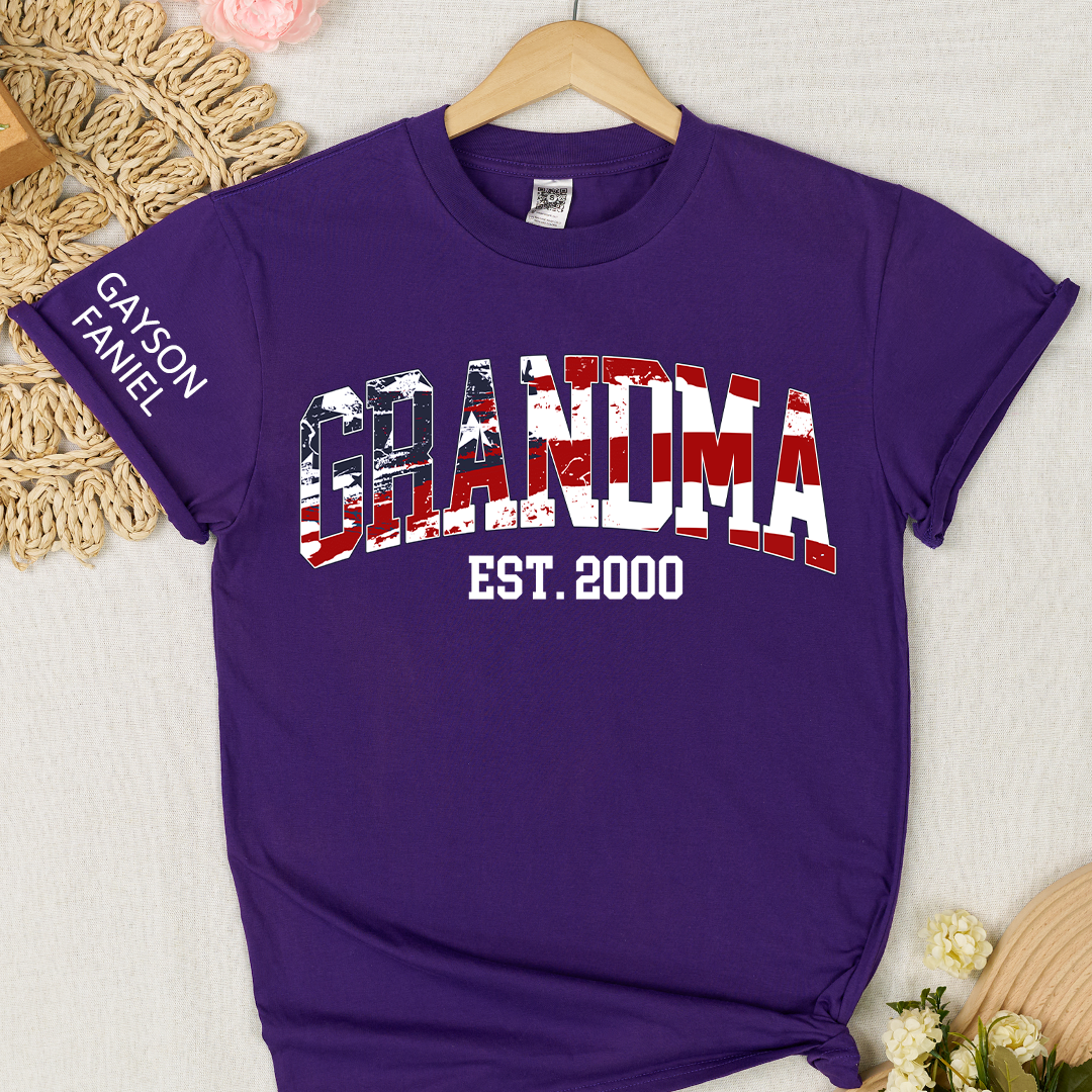Personalized Nana Est US Flag Shirts With Grandkids Names, Custom Grandma Mimi Nana Gigi Gag T-Shirt, Gift For Birthday Mothers Day Independence Day