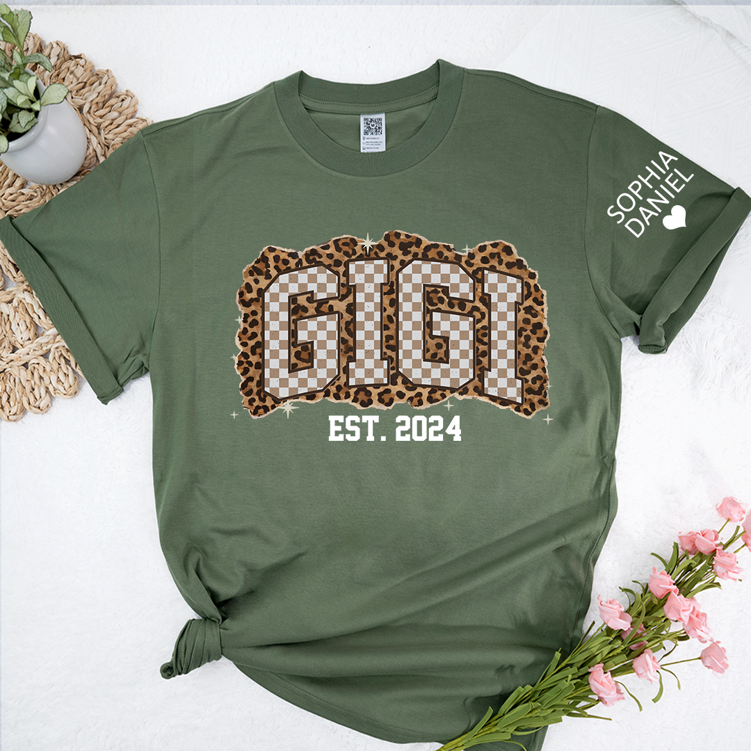 Nana Leopard Personalized Grandma and Grankids T-shirt