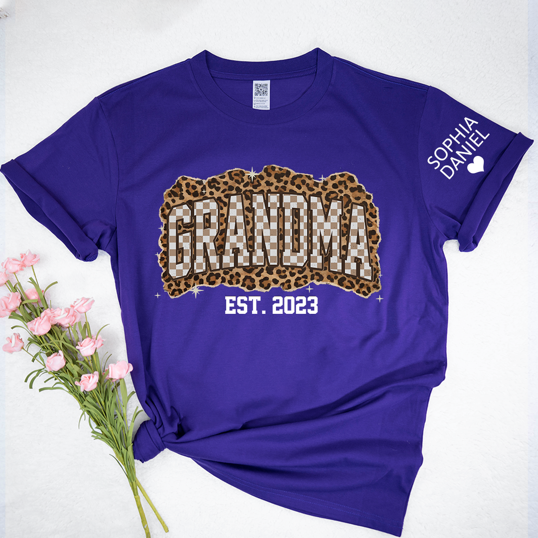 Nana Leopard Personalized Grandma and Grankids T-shirt