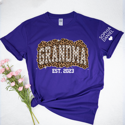 Nana Leopard Personalized Grandma and Grankids T-shirt