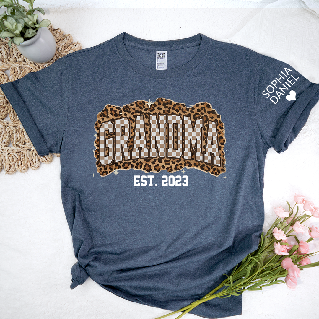 Nana Leopard Personalized Grandma and Grankids T-shirt