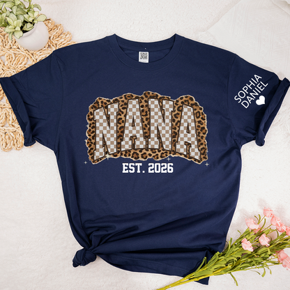 Nana Leopard Personalized Grandma and Grankids T-shirt