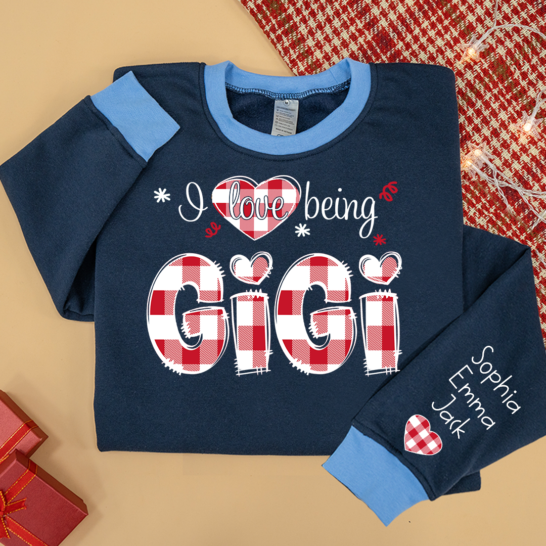 Custom 'I Love Being Gigi' Christmas & Valentine Gift for Grandmothers - Personalized Names - Cozy Holiday Shirt for Gigi Sweatshirt Mix