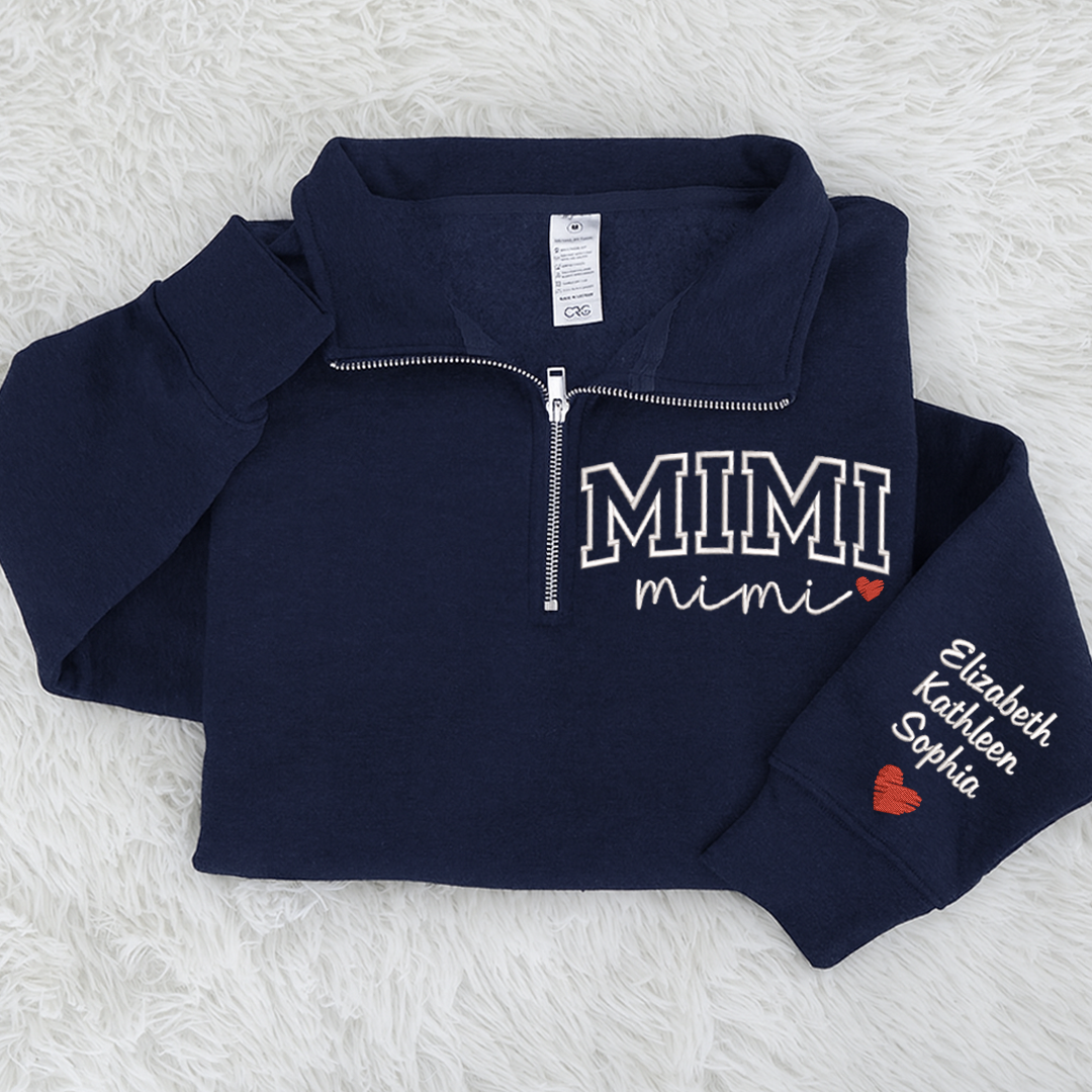 Custom Mimi Heart Sweatshirt, Personalized Mimi Embroidered Quarter Zip Sweater