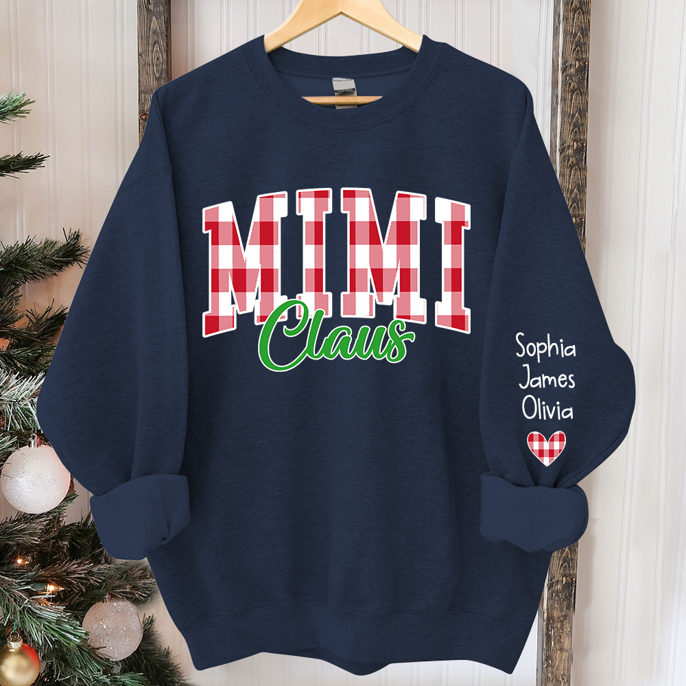 Mimi claus Buffalo Plaid And GrandKids Names Christmas 2024 Sweatshirt