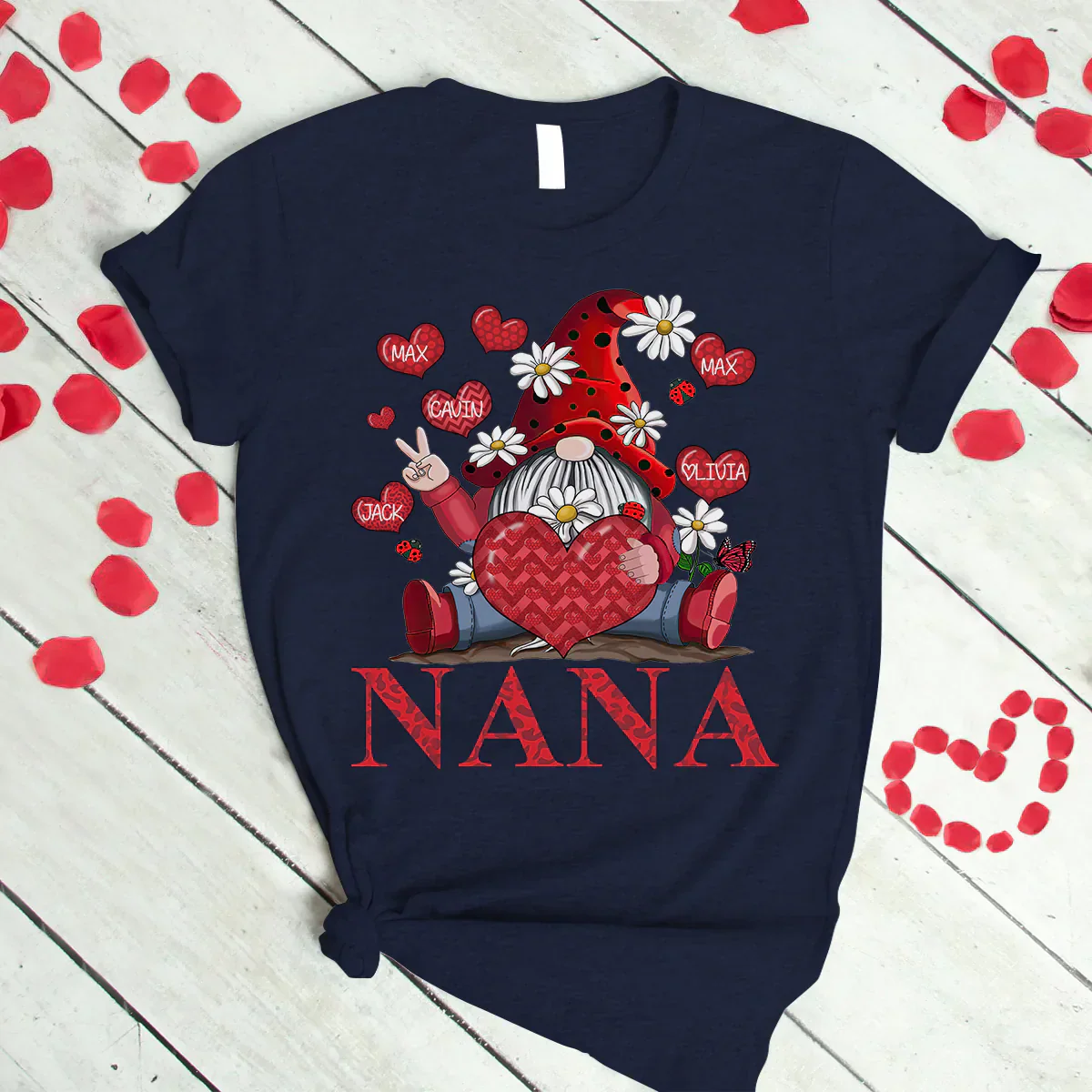 Personalized Grandma and Grandkids heart Gnome T-Shirt