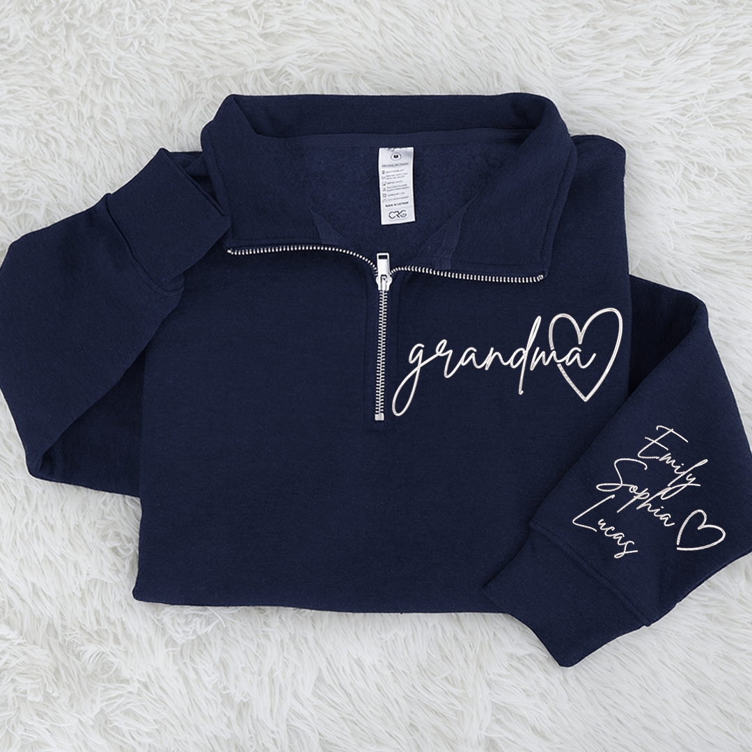 Custom Grandma Sweatshirt, Personalized Grandma Embroidered Quarter Zip Sweater