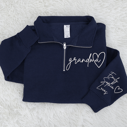 Custom Grandma Sweatshirt, Personalized Grandma Embroidered Quarter Zip Sweater