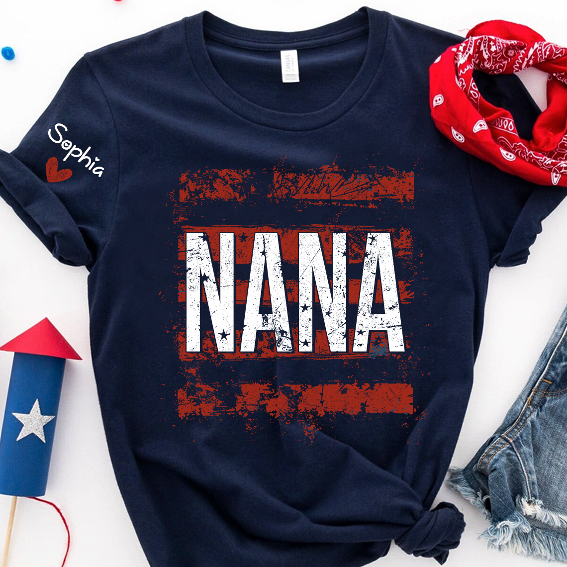 Personalized Nana American Flag T-Shirt, Custom Nana, Gigi, Mimi, Mama Design, Patriotic Family Shirt, Gifts for 4th of July, Independence Day