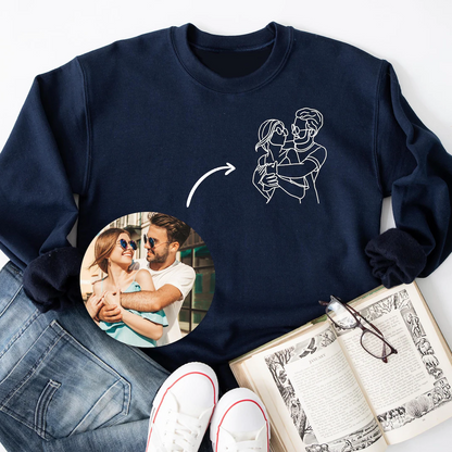 Custom Portrait From Photo, Couple Drawing, Personalized Family Portraits Embroidered Sweatshirt