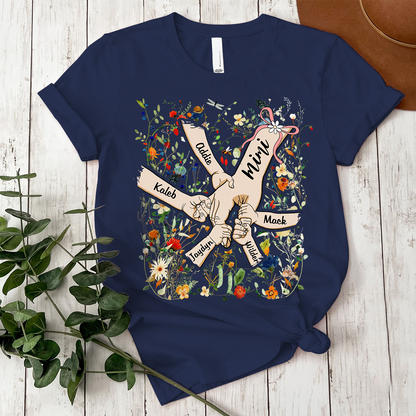 Custom Mimi Hand Flower Full Shirt, Personalized Nickname And Grandkids, Gift For Mother's Day