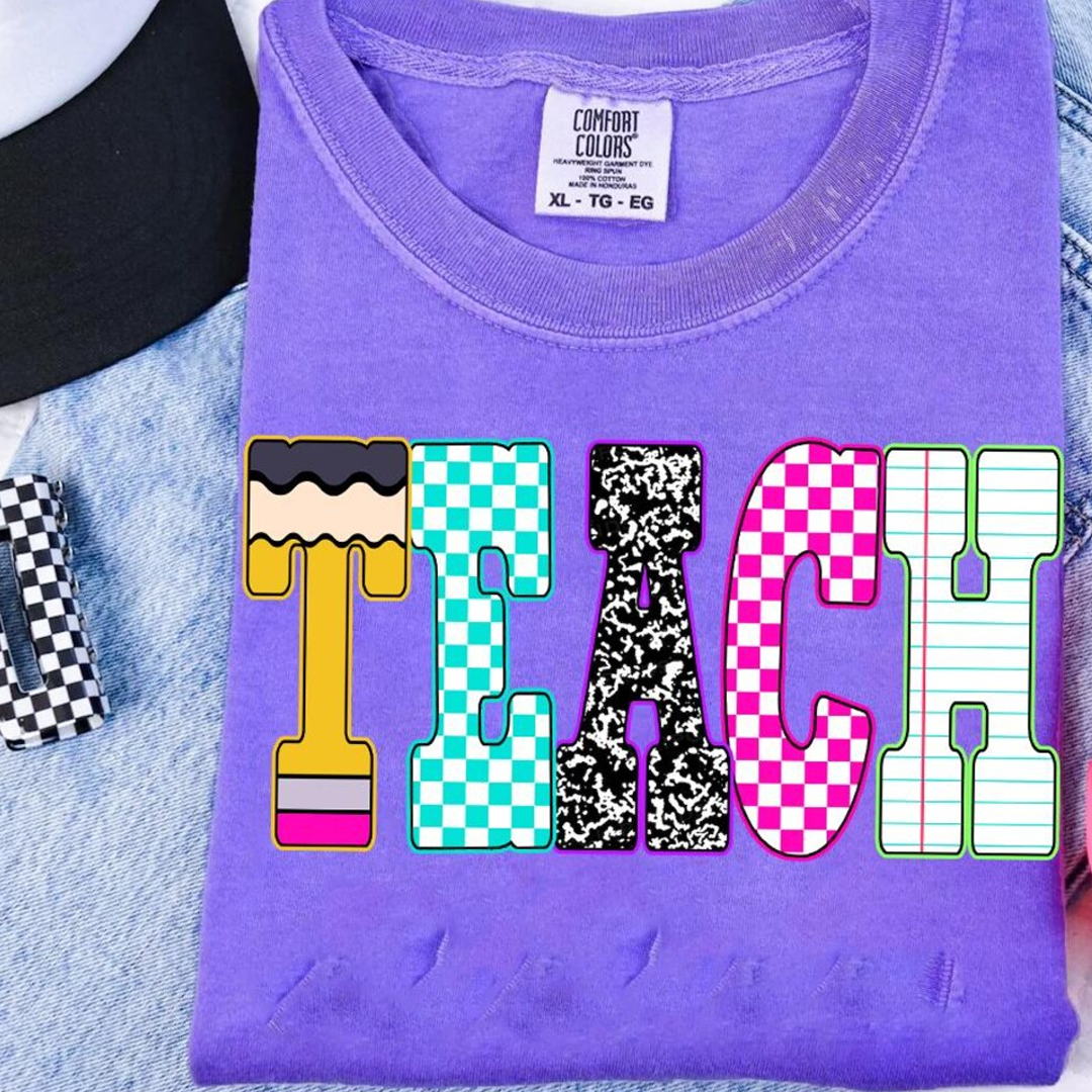 Neon Checkered TEACH, Teacher Back to School Shirt