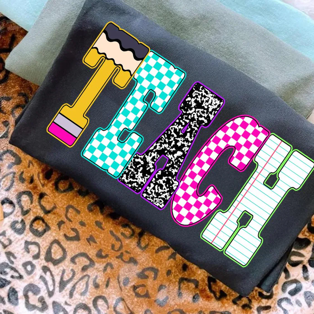 Neon Checkered TEACH, Teacher Back to School Shirt