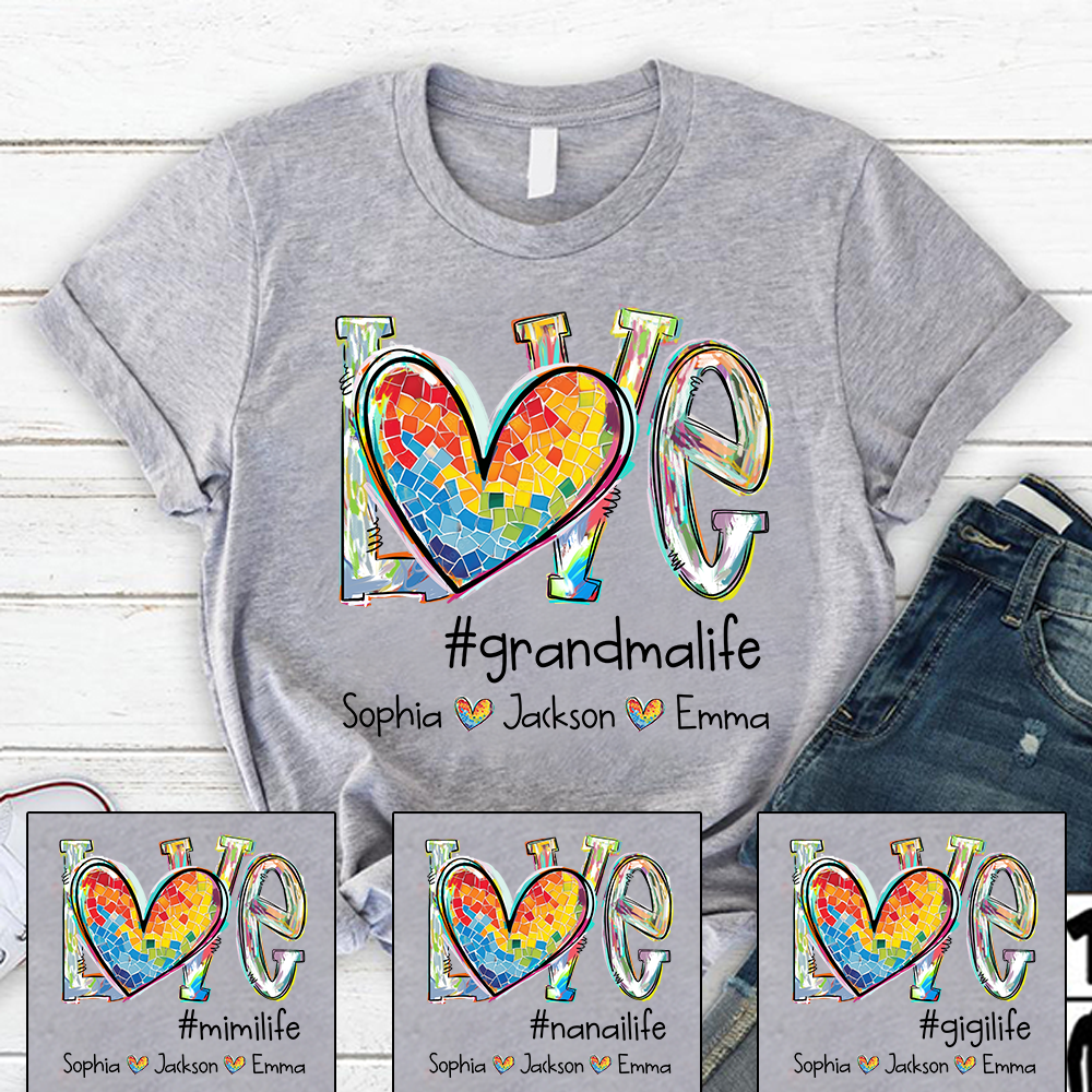 Love Grandma Life Color Grandkids Name 2024 T-Shirt