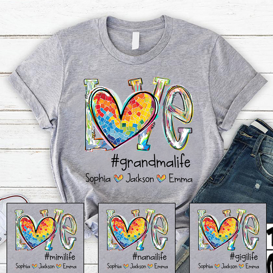 Love Grandma Life Color Grandkids Name 2024 T-Shirt