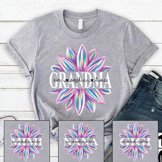 Grandma Flower Color 1 Shirt, Custom Grandma With Kids, Mother's Day TH T-Shirt