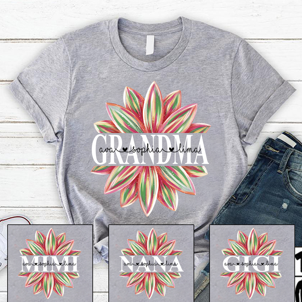 Grandma Flower Color 2 Shirt, Custom Grandma With Kids, Mother's Day TH T-Shirt