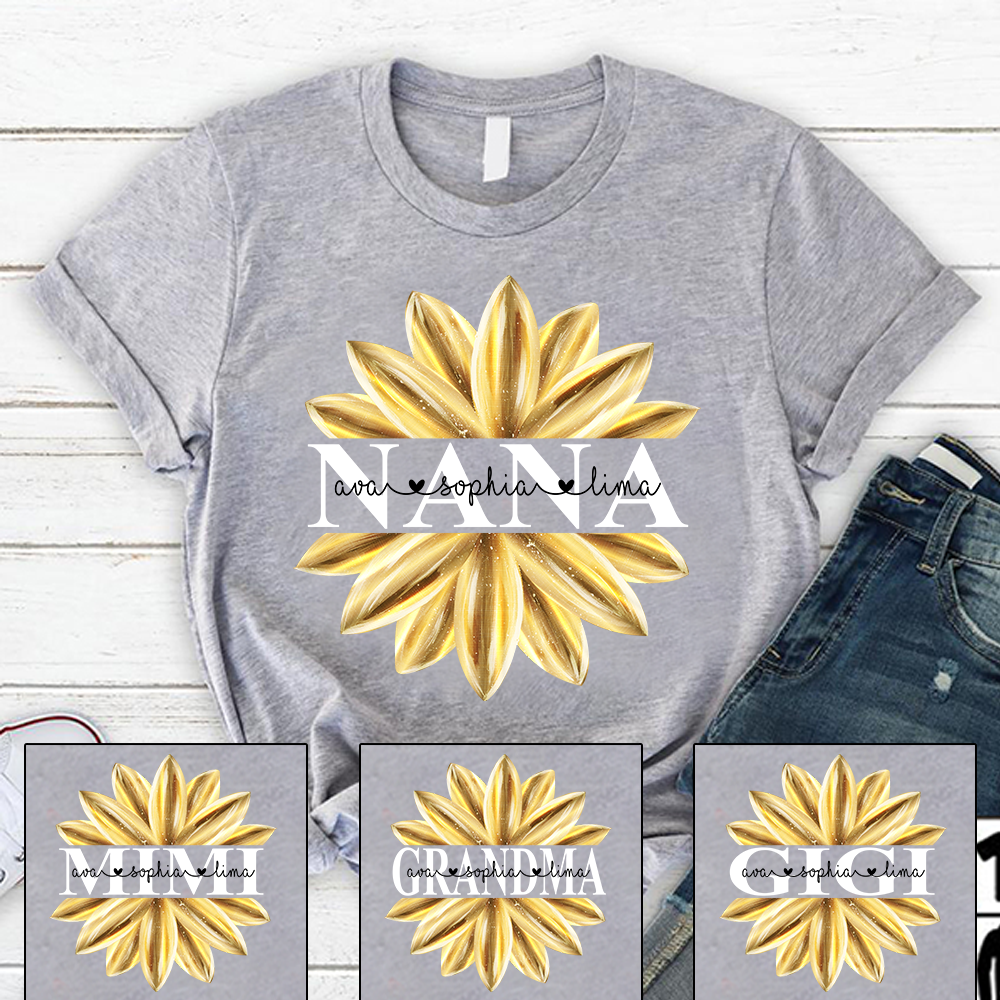 Nana Flower Gold Shirt, Custom Nana With Kids, Mother's Day Gift TH T-Shirt